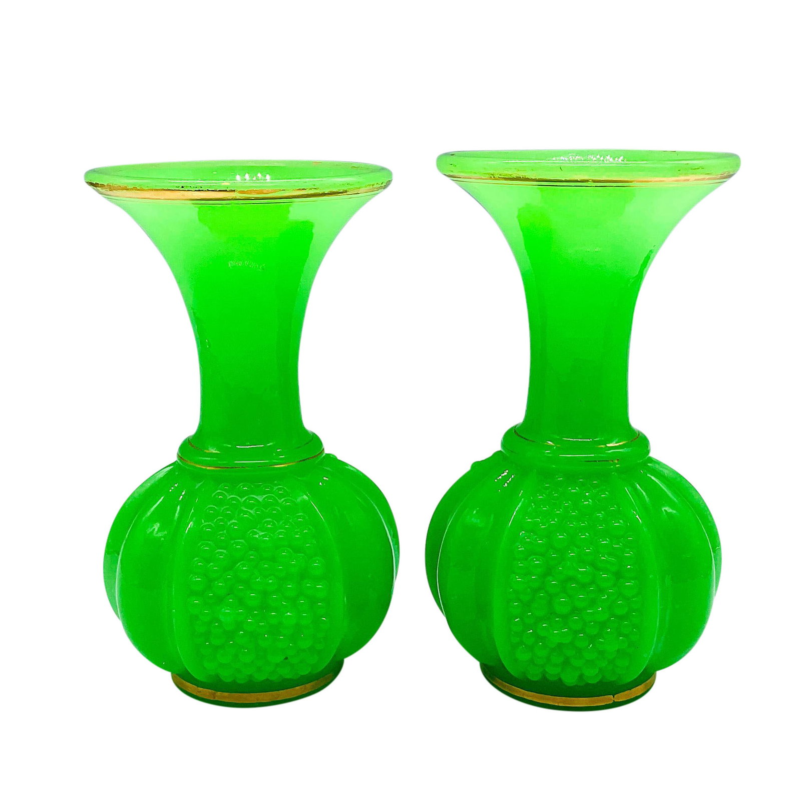 Pair of Vintage Saint Louis Style Opaline Green Glass Vases (1 of 3)