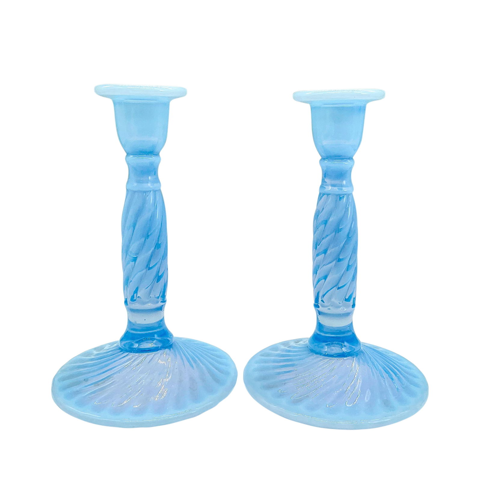 Pair of Blue Opaline Glass Candlesticks (1 of 3)