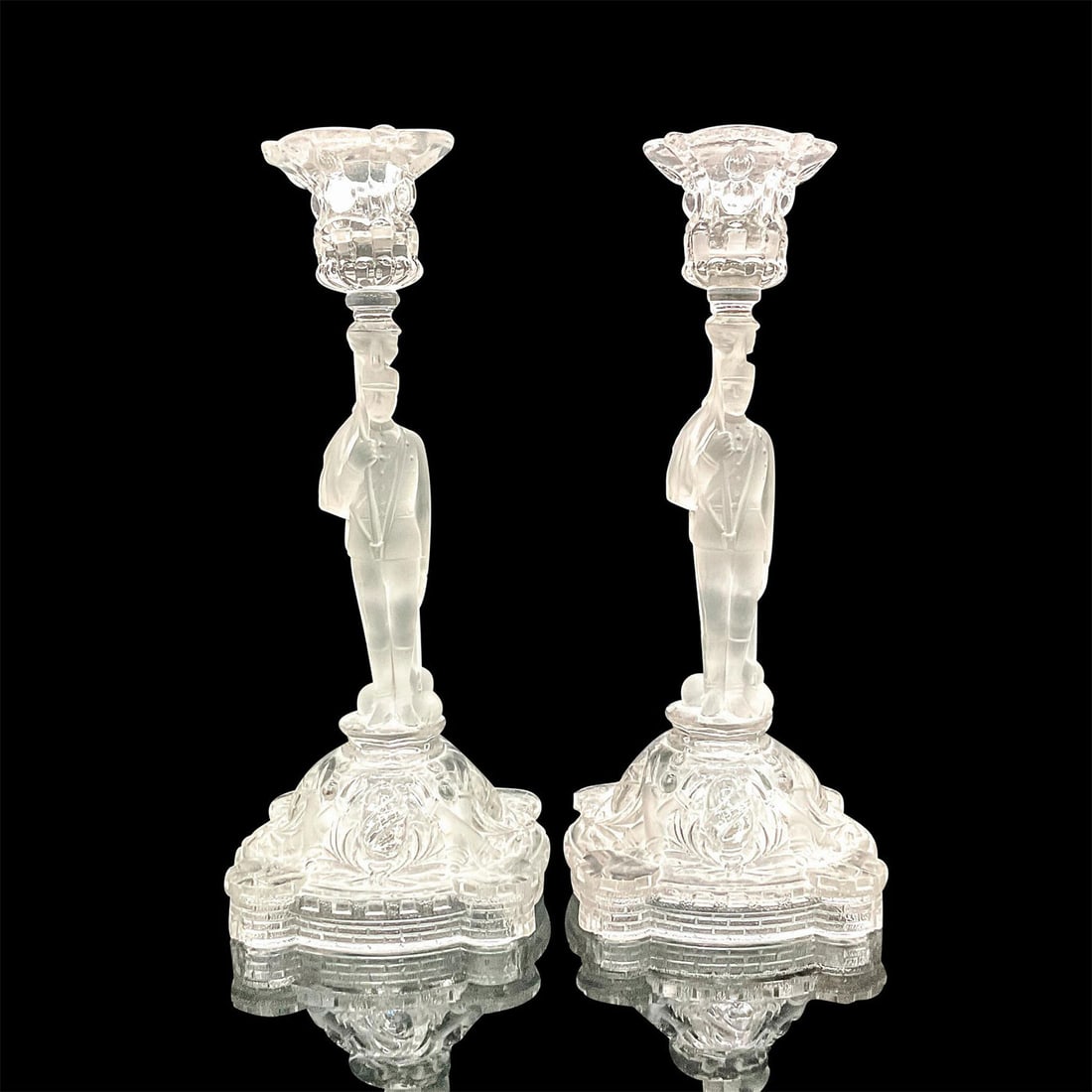 Pair of Portieux French Glass Soldier Candlesticks (1 of 3)