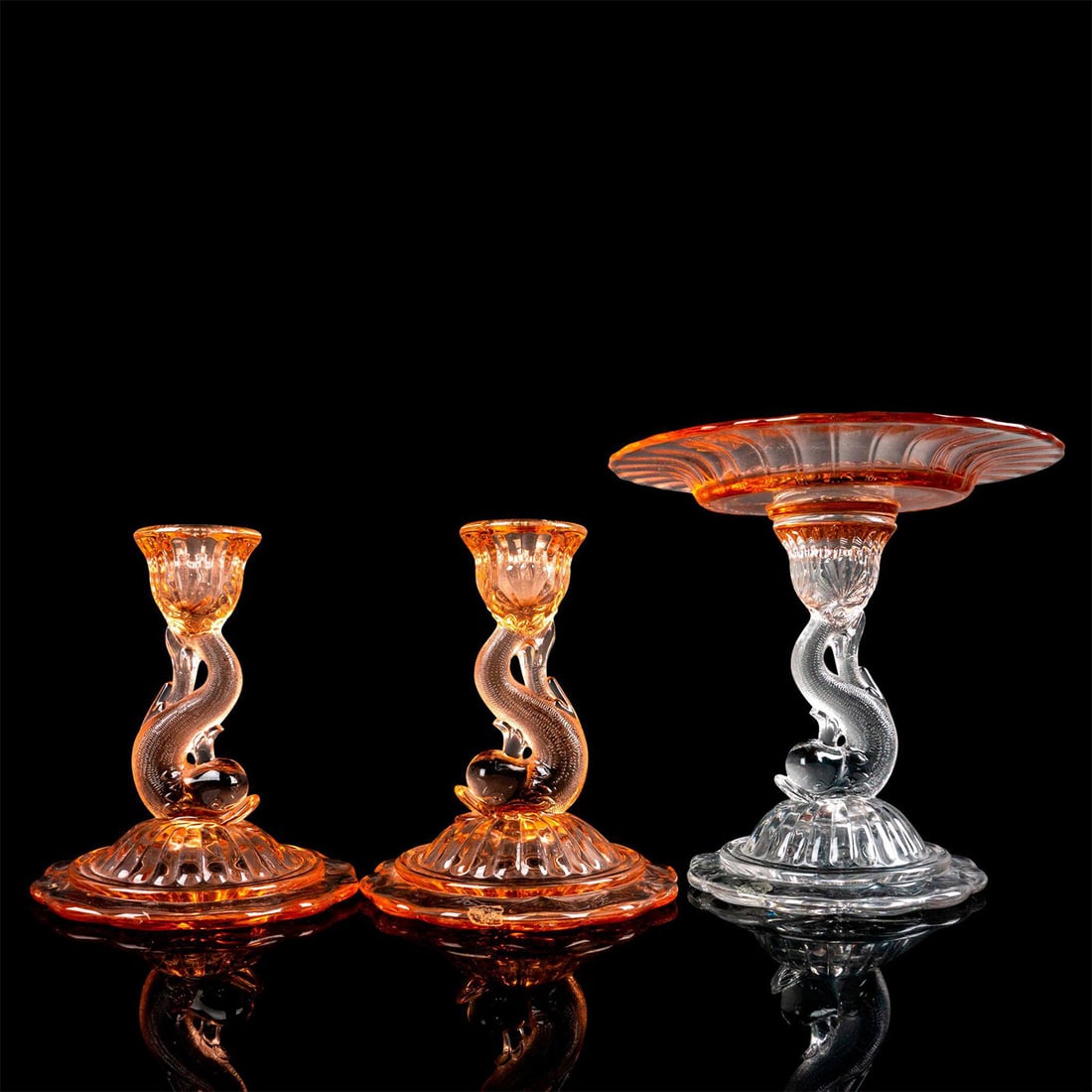 3pc Heisey Glass Petticoat Candle Holders and Compote (1 of 5)