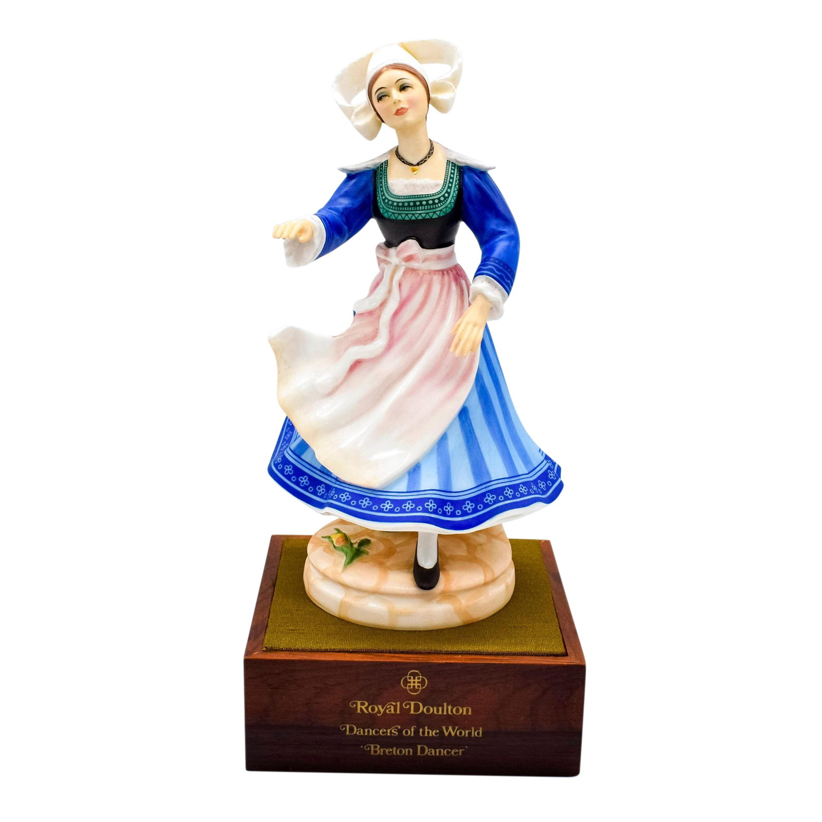 Breton Dancer HN2383 - Royal Doulton Figurine: Matte finish. Blue and white coloration. Series: Dancers of the World. Base included. Limited edition number 462 of 750 pieces. Royal Doulton backstamp. Artist: Peggy Davies Issued: 1981; Ltd. 750 Dim