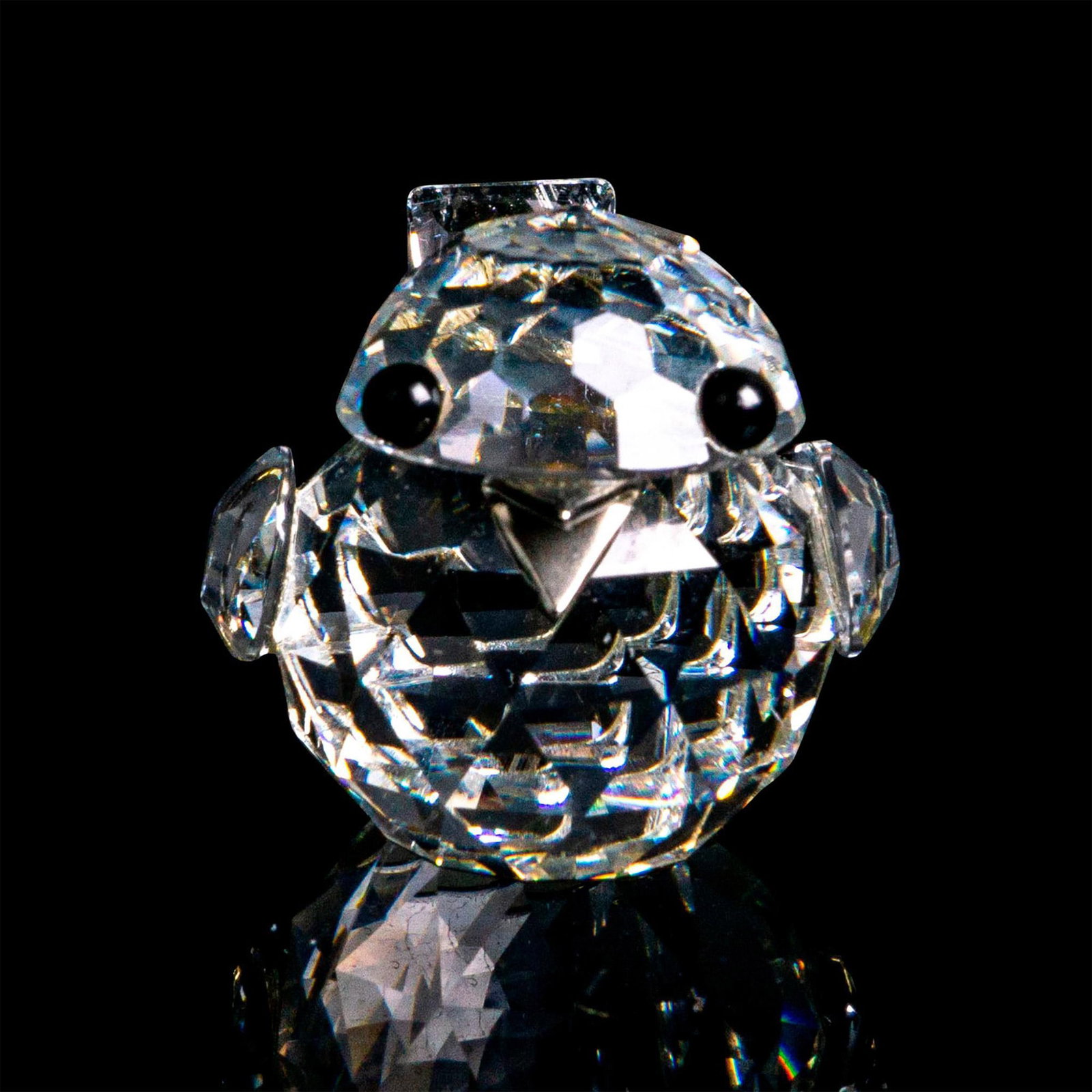 Mini Sparrow - Swarovski Silver Crystal Figurine: Lead crystal part of the Mini Zoo series and is made with jet crystal eyes and silver metal beak. Swarovski etched backstamp. This item has its original box. Box measures: 2.5"W x 2.5"H. Artist: Max S