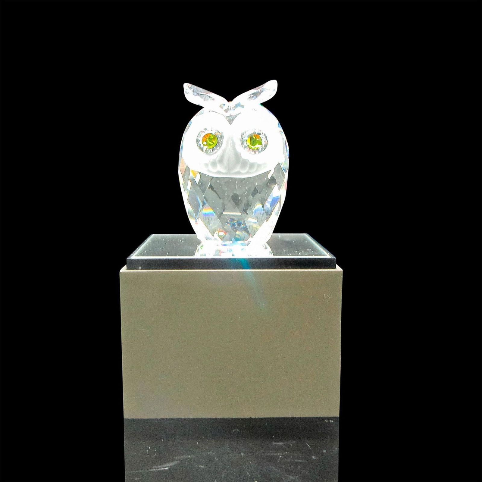 2pc Swarovski Crystal Figurine, Large Owl + Base (1 of 3)