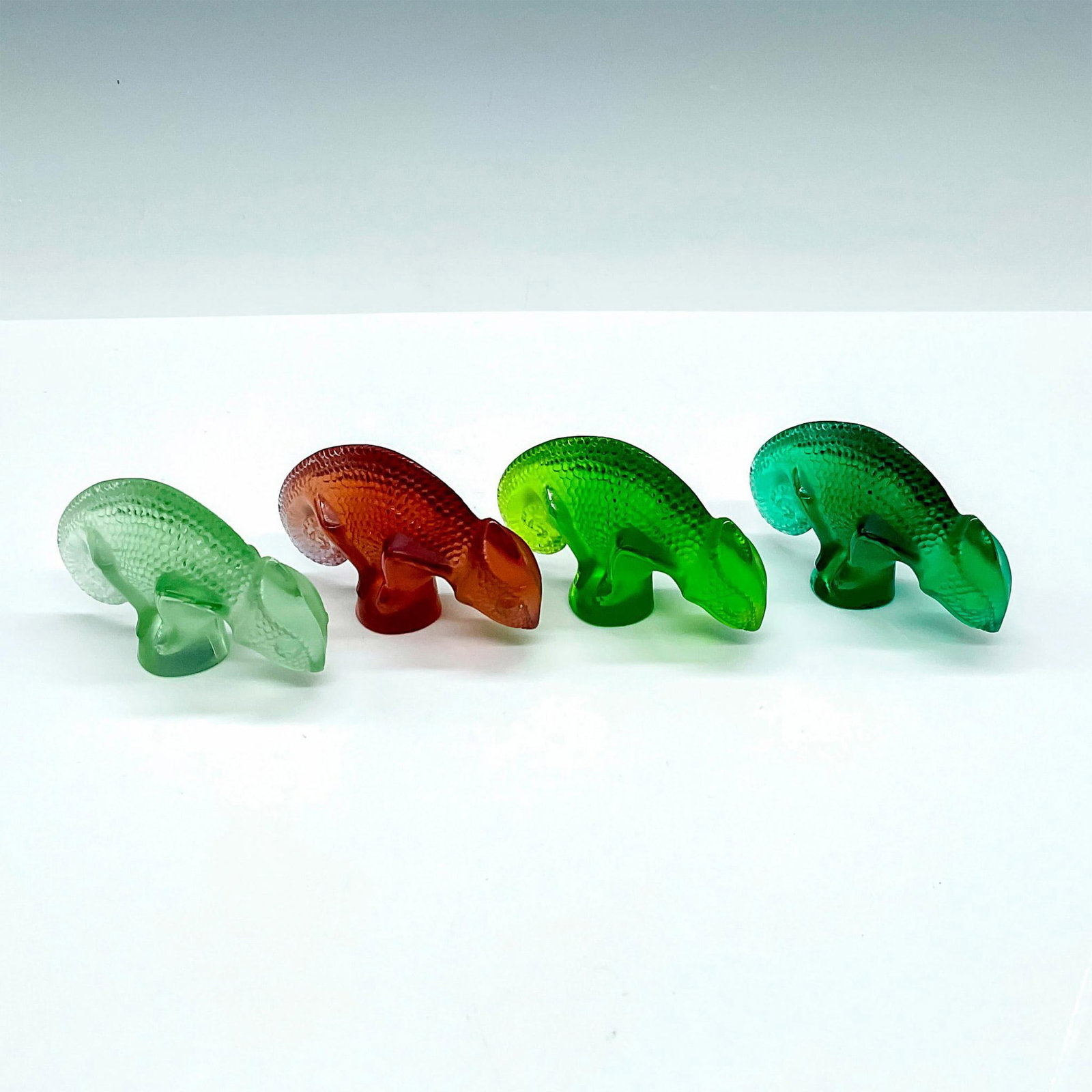 4pc Lalique Crystal Chameleon Figurines Frosted Color (1 of 3)