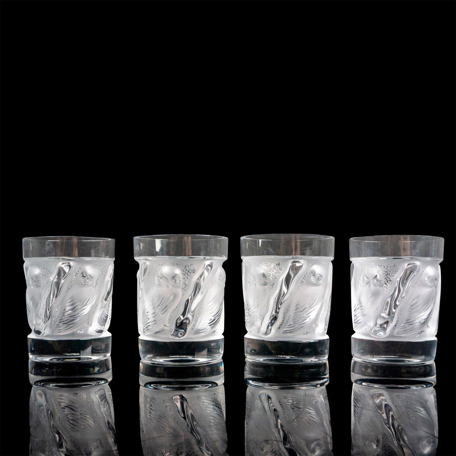 4pc Lalique Lowball Glasses, Owl (1 of 2)