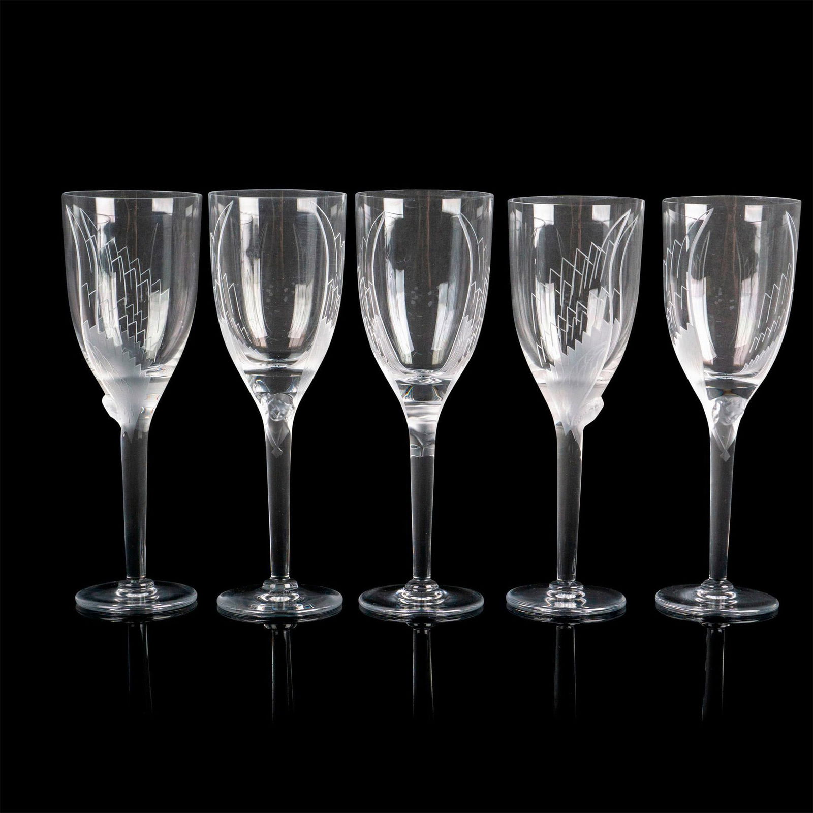 5pc Lalique Crystal Champagne Flutes, Angel (1 of 2)