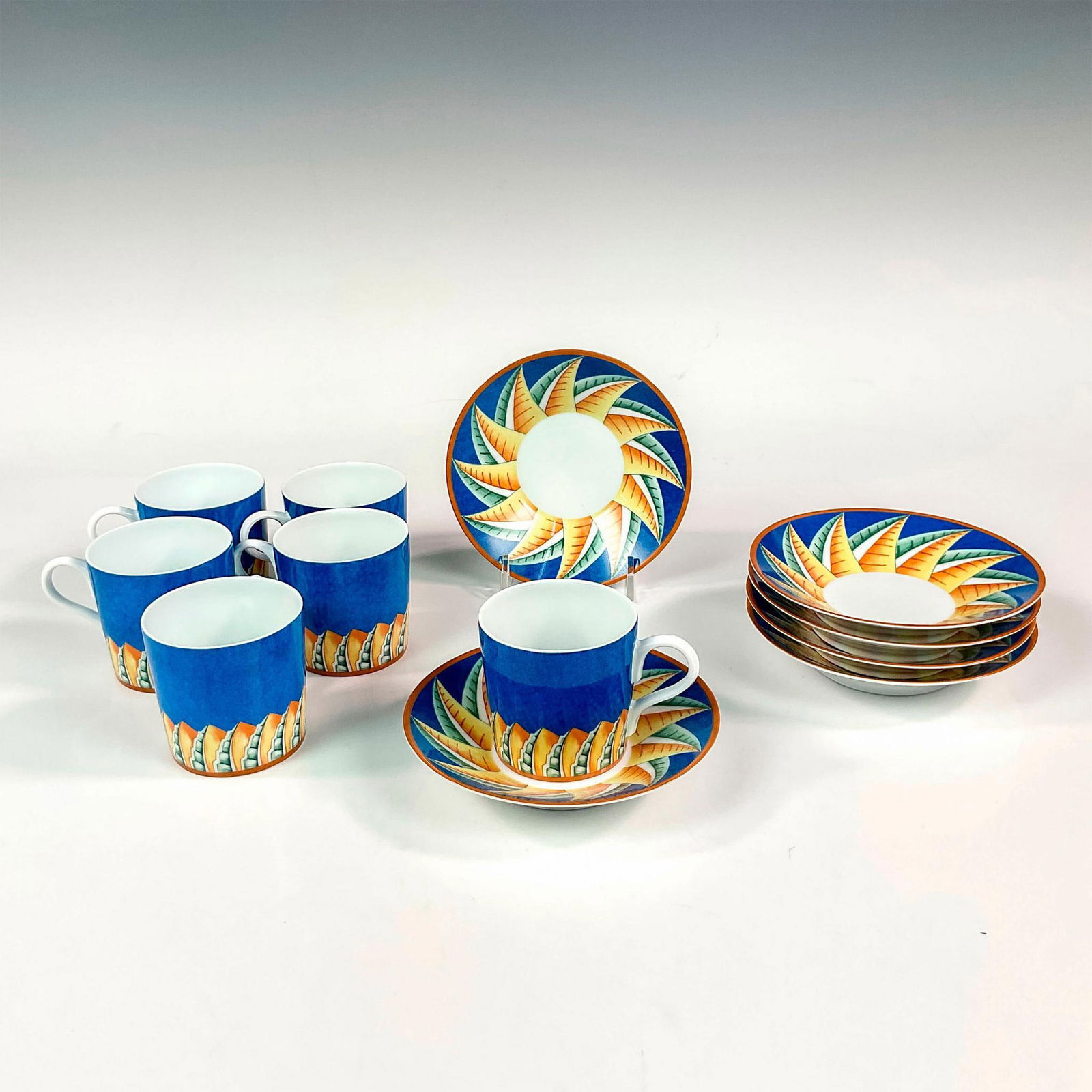 6pc Lalique Porcelain Demitasse Cup and Saucer Set, Soleil (1 of 3)