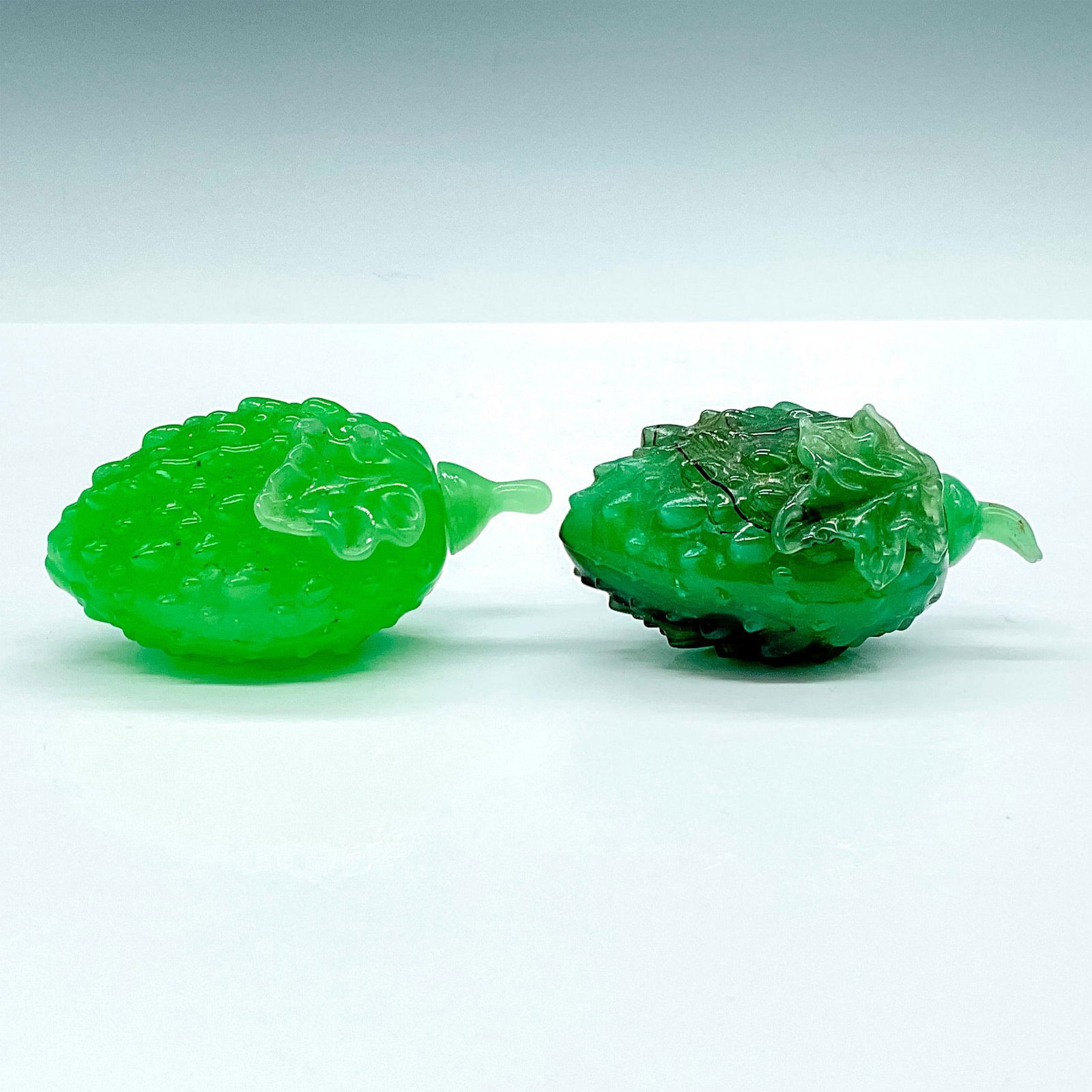 Pair of Green Glass Snuff Bottles Durian Fruit (1 of 3)