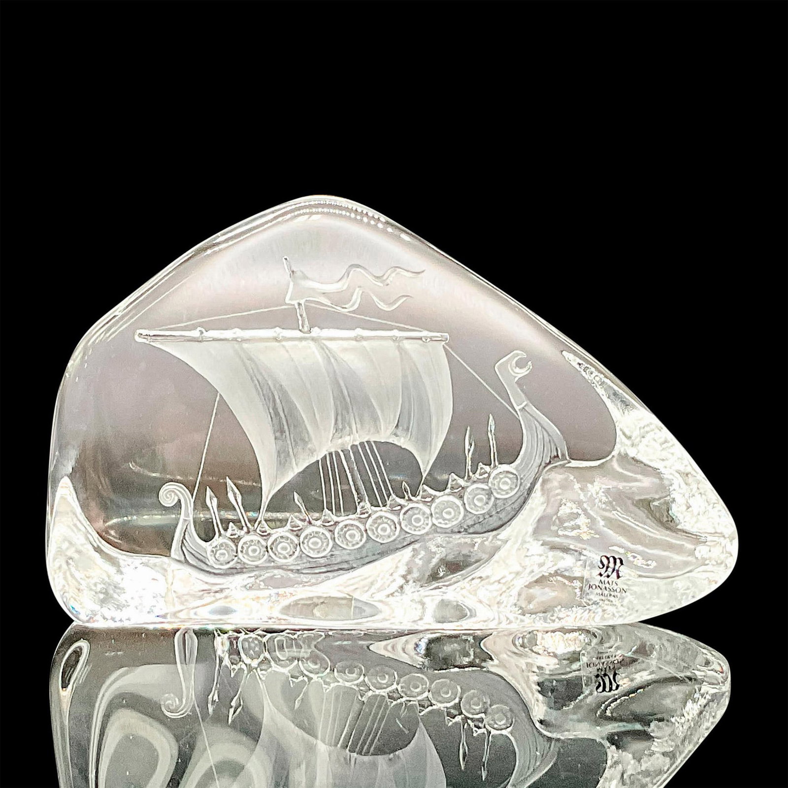 Maleras Mats Jonasson Crystal Viking Paperweight, Signed (1 of 3)
