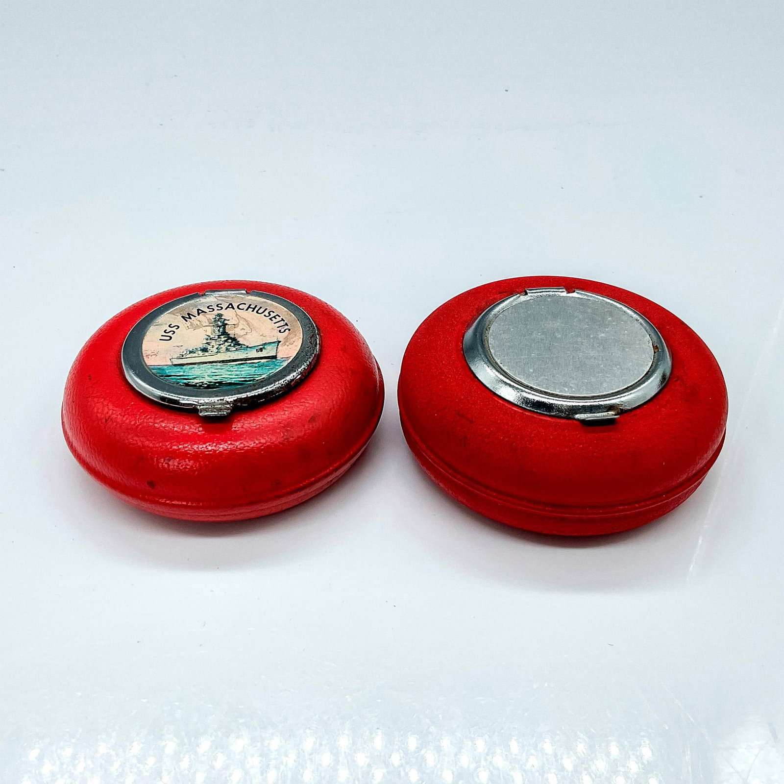 Pair of Pursette Travel Ashtrays Red USS Massachusetts (1 of 2)