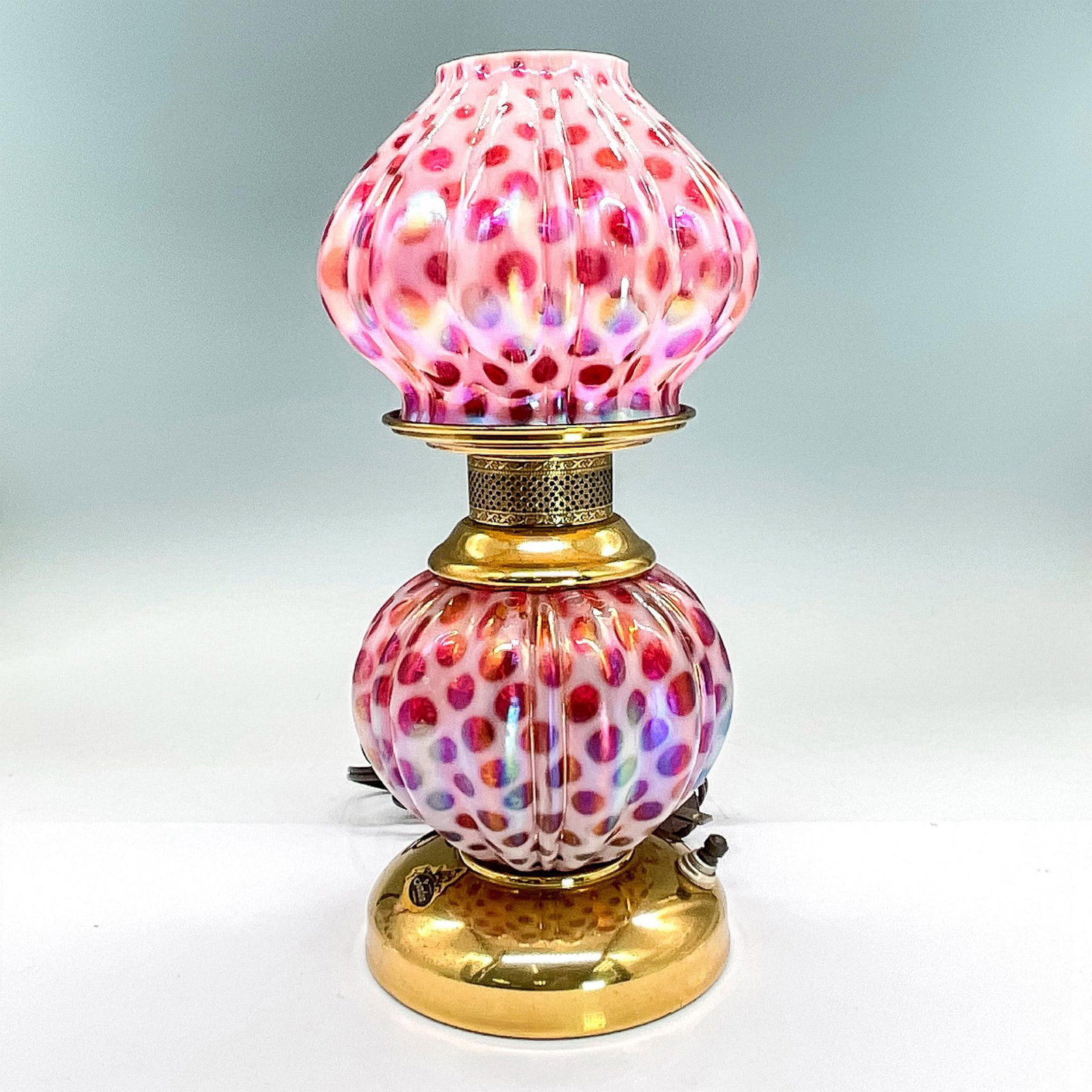 Rare Limited Edition Fenton Pink Polka Dot Glass Electric Oil-Style Lamp (1 of 7)