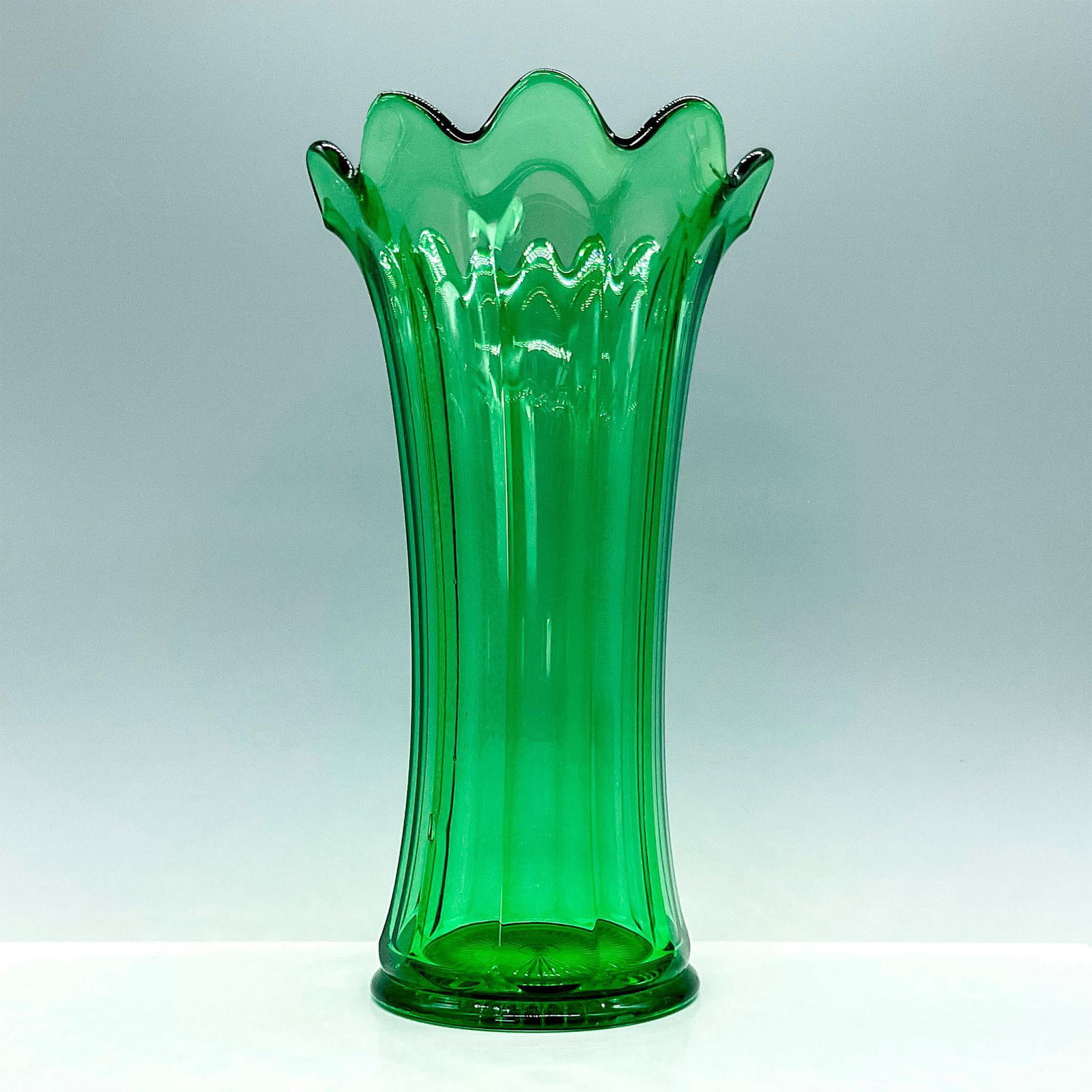 Emerald Colored Glass Trumpet Vase (1 of 3)