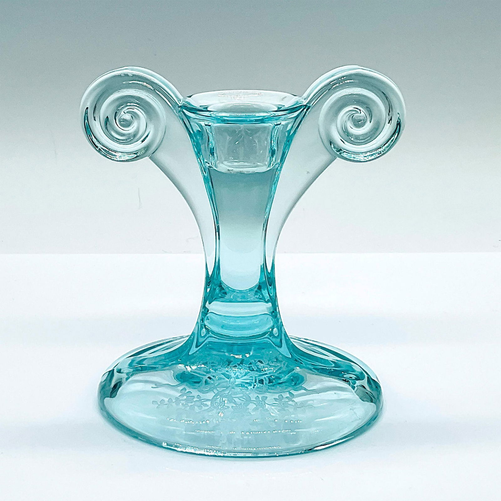 Vintage Fostoria Glass Blue June Scroll Candleholder (1 of 3)