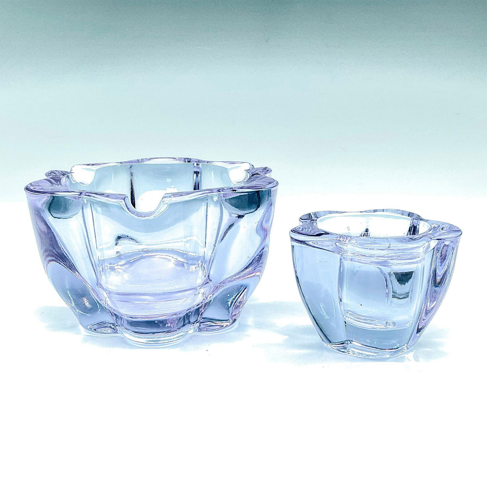 2pc Twilite Blue Glass Flower Ashtray and Candle Socket (1 of 3)