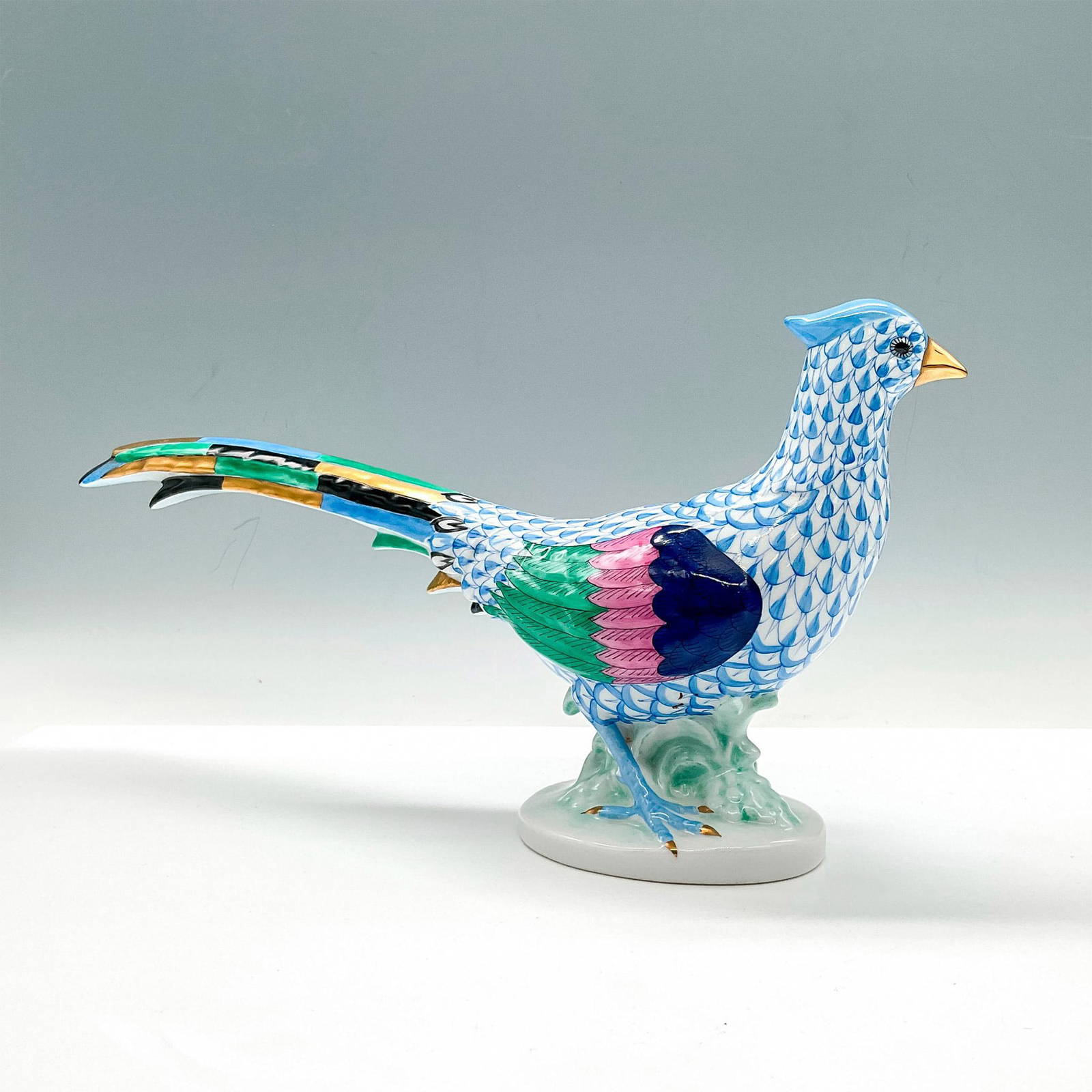 Herend Porcelain Blue Figurine, Pheasant Auction