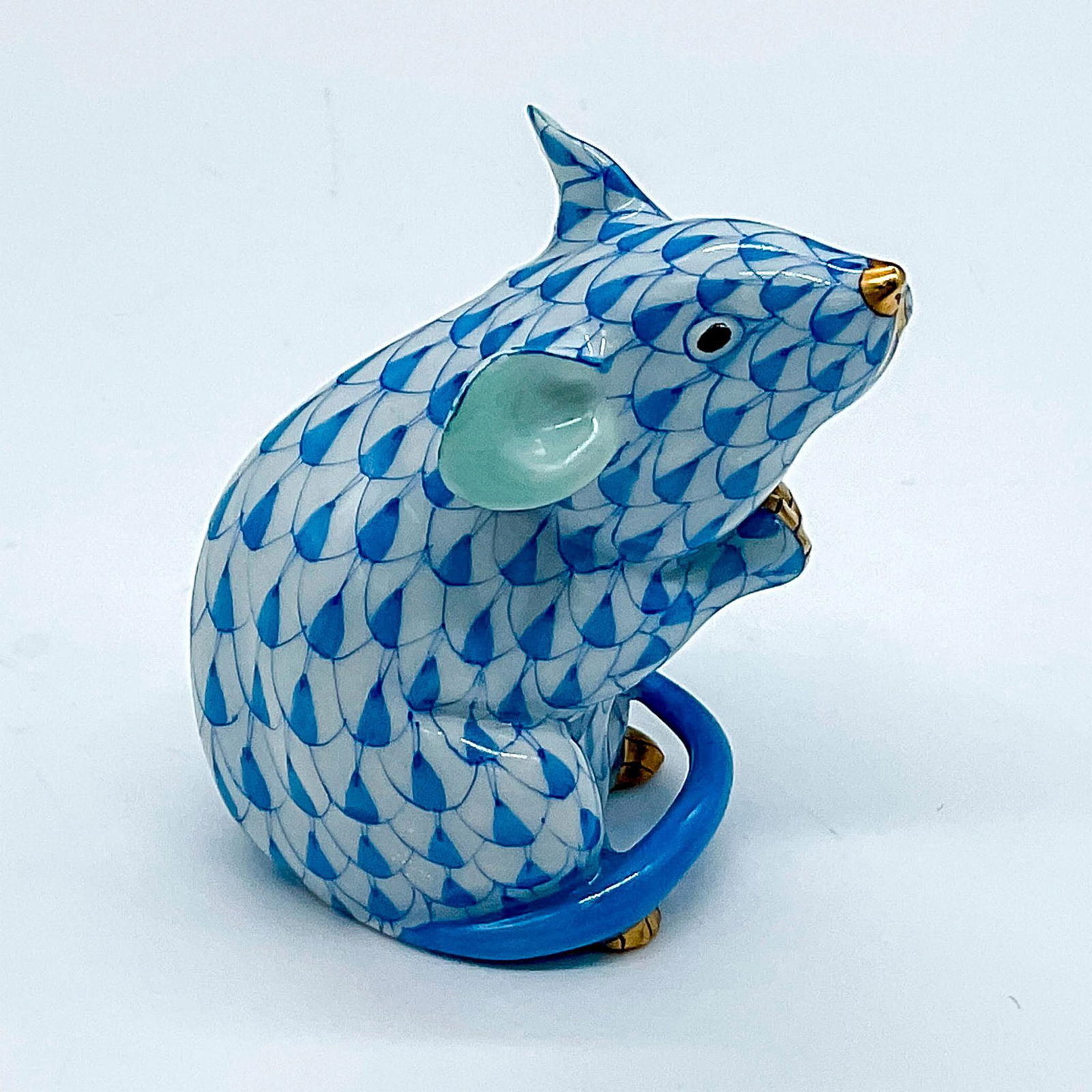 Herend Porcelain Blue Figurine, Mouse (1 of 3)