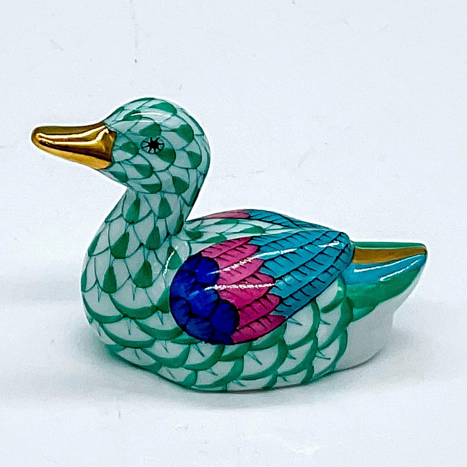 Herend Porcelain Green Figurine, Baby Duck (1 of 3)