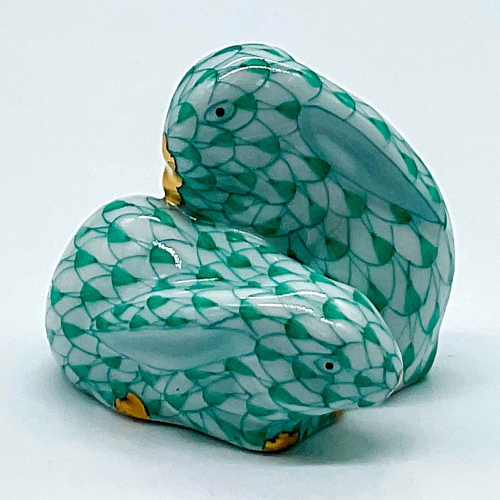 Herend Porcelain Green Figurine, Pair of Rabbits (1 of 3)