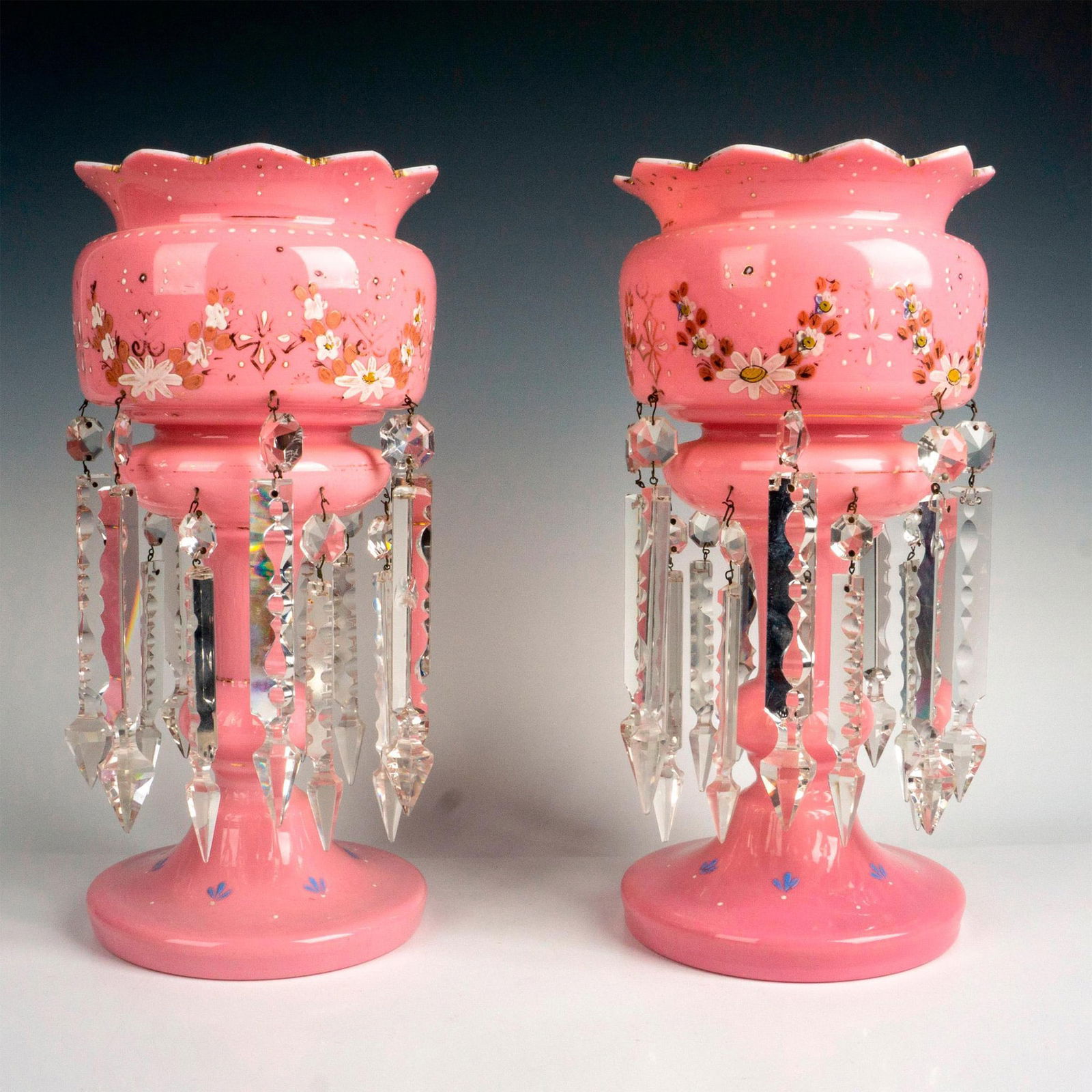 Pair of Victorian Glass Jeweled Mantle Lustres (1 of 4)