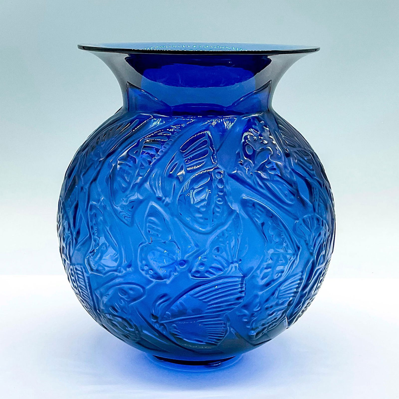 Lalique Crystal Cobalt Vase, Nymphale (1 of 3)