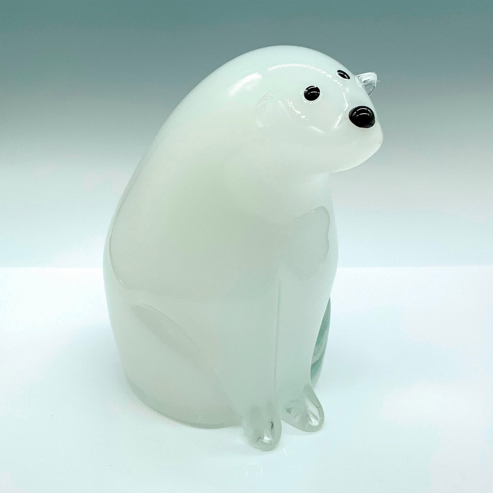 Murano Glass Sculpture, Polar Bear: Heavy handmade glass polar bear. Manufacturer: Murano Glass Country of Origin: Italy