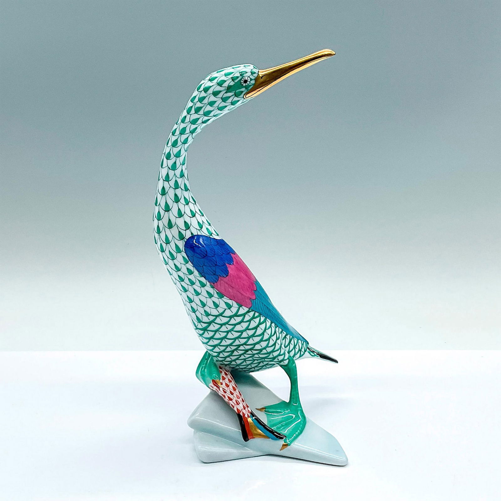 Herend Porcelain Green and Red Figurine, Fish Master (1 of 4)