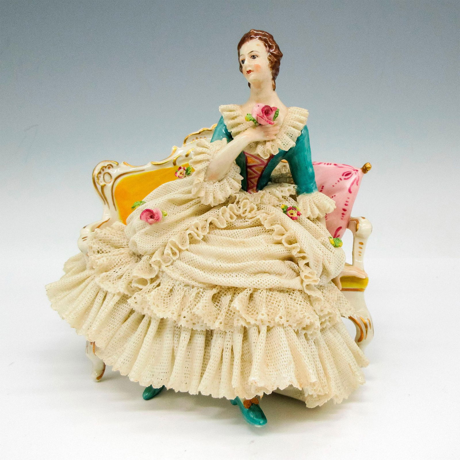 Franz Witter Dresden Porcelain Lace Figurine, Seated Lady (1 of 3)