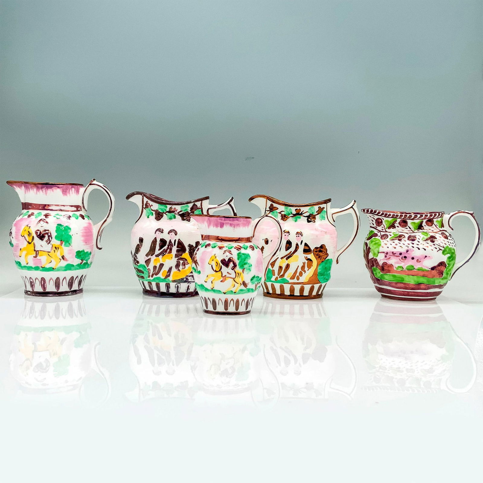 5pc Old Staffordshire Paragon Creamers Auction