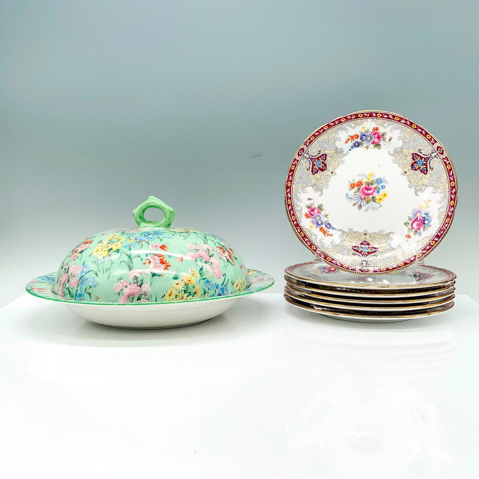 7pc Shelley Fine China Plates and Covered Dish Set (1 of 3)