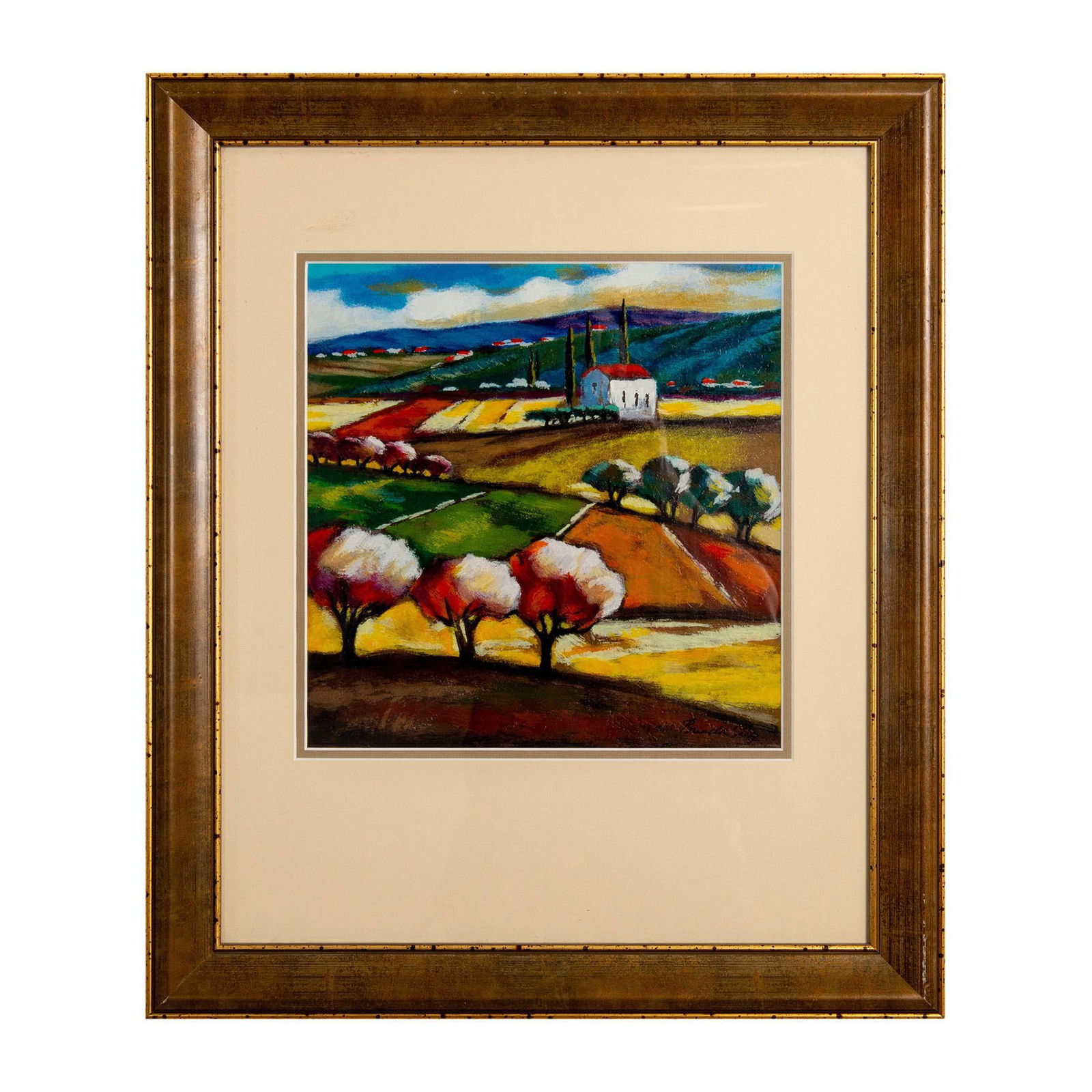 Slava Brodinsky (b. 1955) Serigraph on Paper, Signed: Serigraph on paper depicting a vivid Tuscan countryside landscape with a large white house in the distance. Signed by artist on lower right with edition number written on lower left. White and gray do