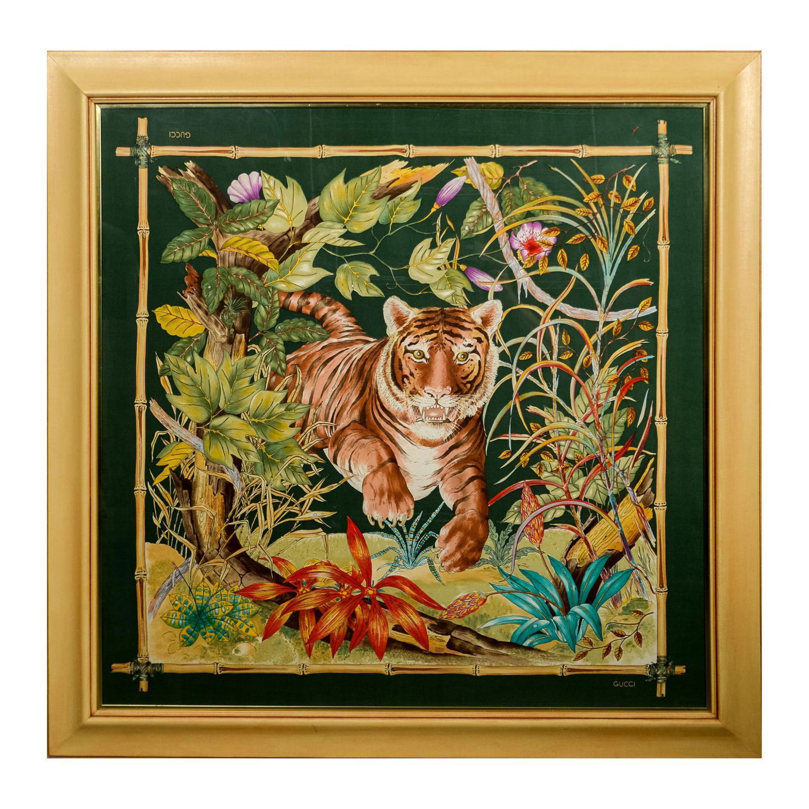 1970s Framed Gucci Silk Scarf, Tiger (1 of 8)