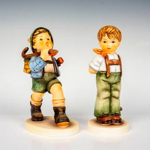 2pc Goebel Hummel Figurines: Hand painted in matte finish entitled I Didn't Do It and The Run-A-Way. M. I. Hummel impressed backstamp. Goebel backstamp. The Run-A-Way figure measures: 3.25"L x 2.25"W x 5.5"H. I Didn't Do It figur