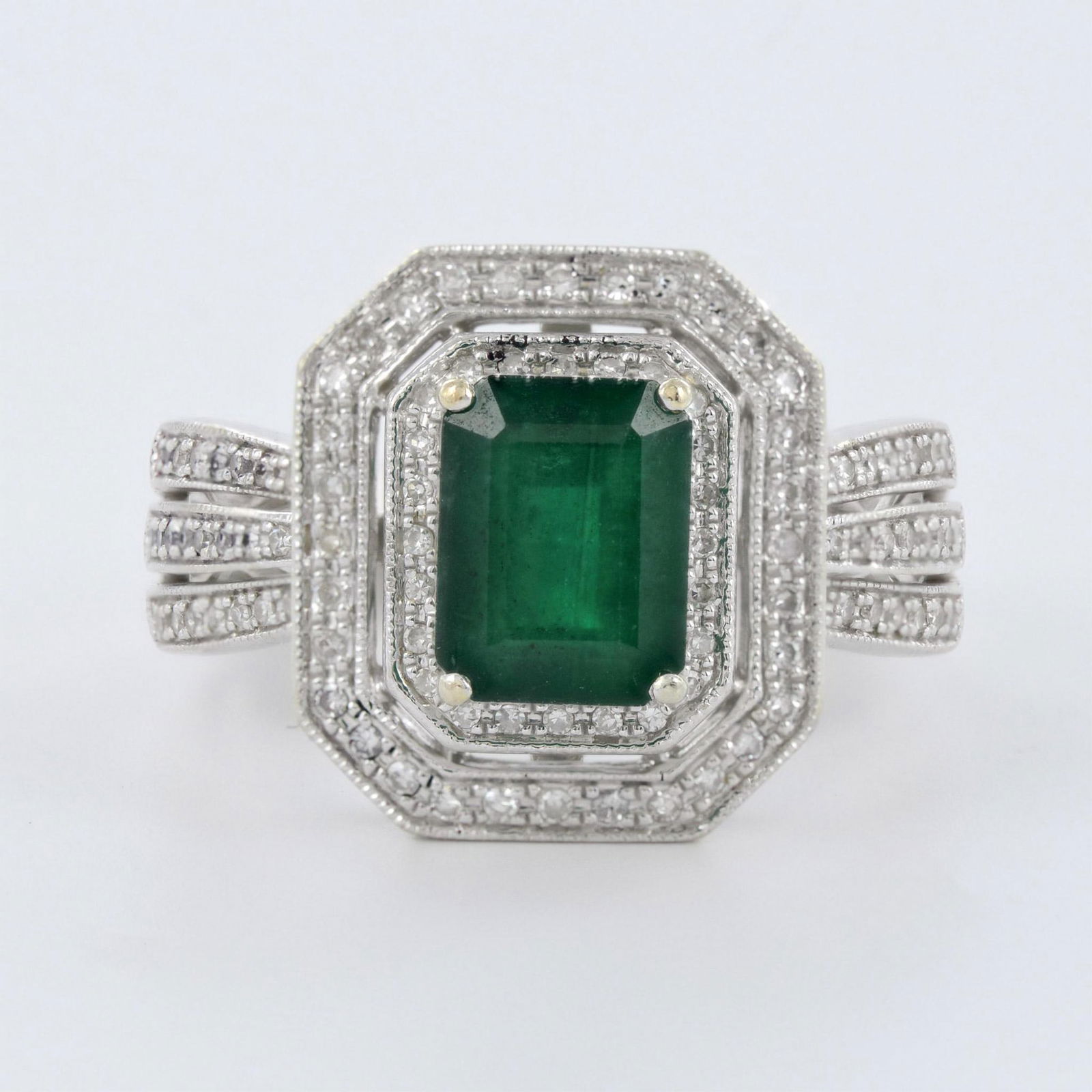 Designer Effy 14K White Gold Emerald Diamond Ring (1 of 3)