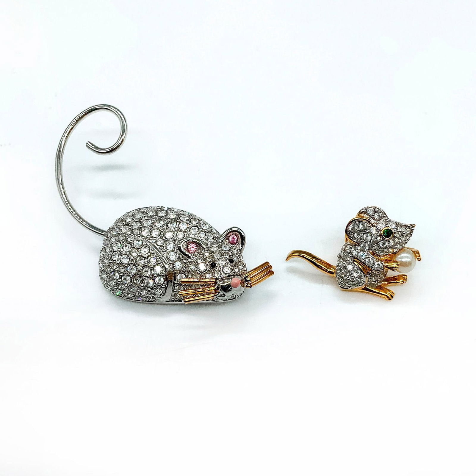 Set of 2 Swarovski Crystal Mouse Brooch Pins (1 of 2)