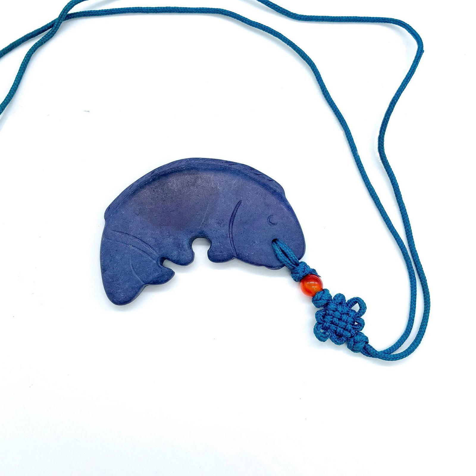 Carved Blue Stone Fish Pendant Necklace (1 of 2)