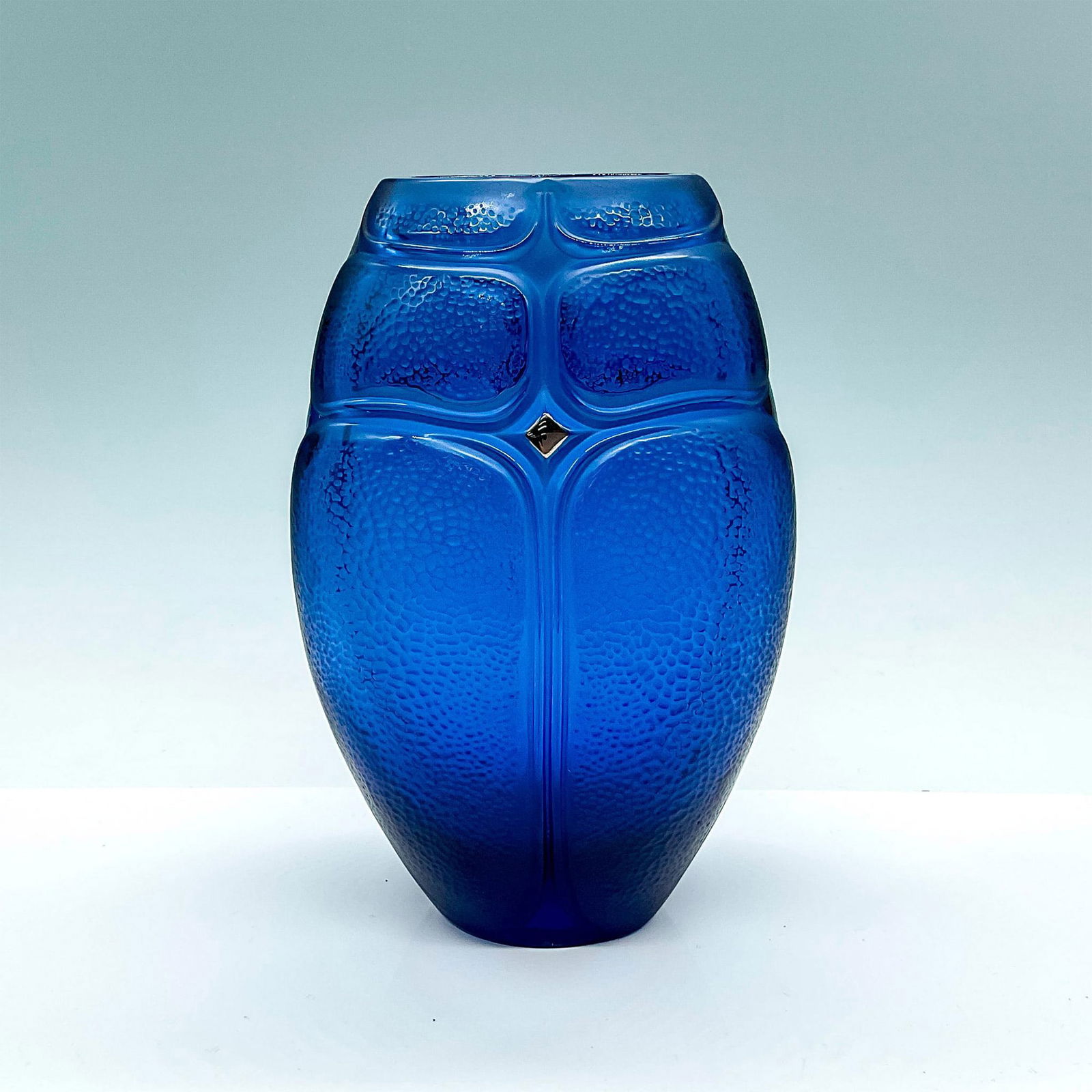 Lalique Crystal Cobalt Vase, Scarab (1 of 3)