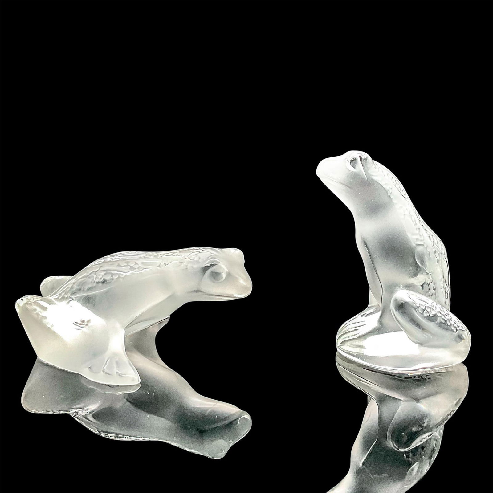 2pc Lalique Crystal Figures, Small Frog (1 of 4)