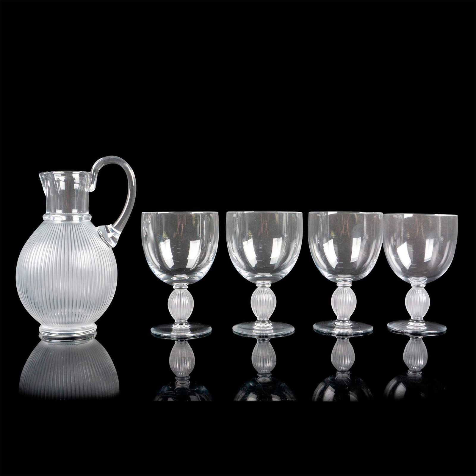 Marc Lalique (French, 1900-1977) Crystal Pitcher and Water Goblets, Langeais (1 of 2)