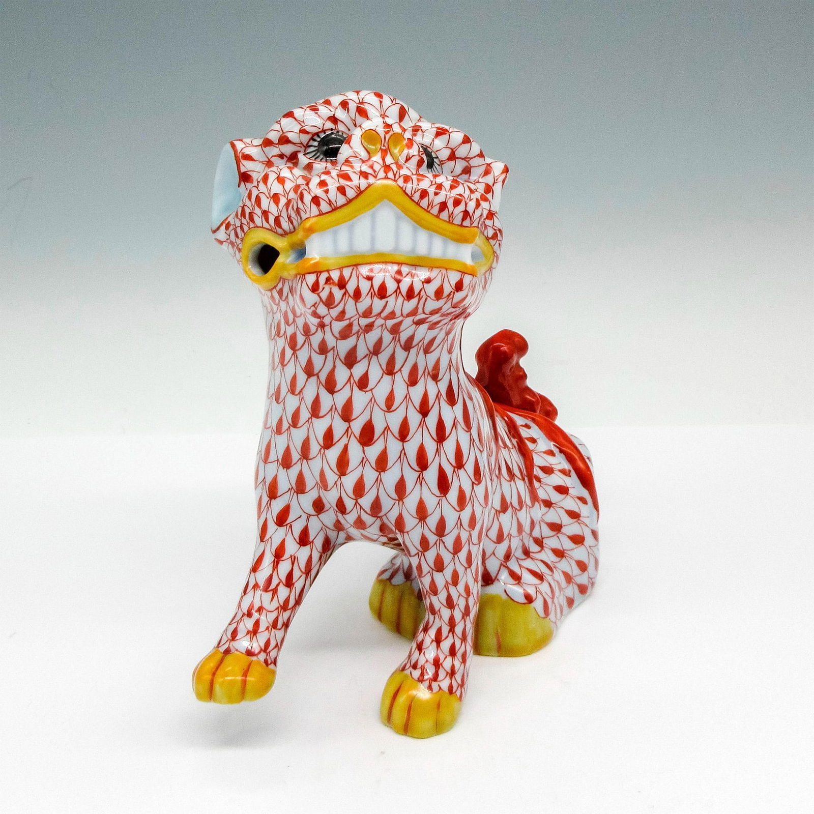 Herend Porcelain Figurine, Rust Fishnet Foo Dog (1 of 3)