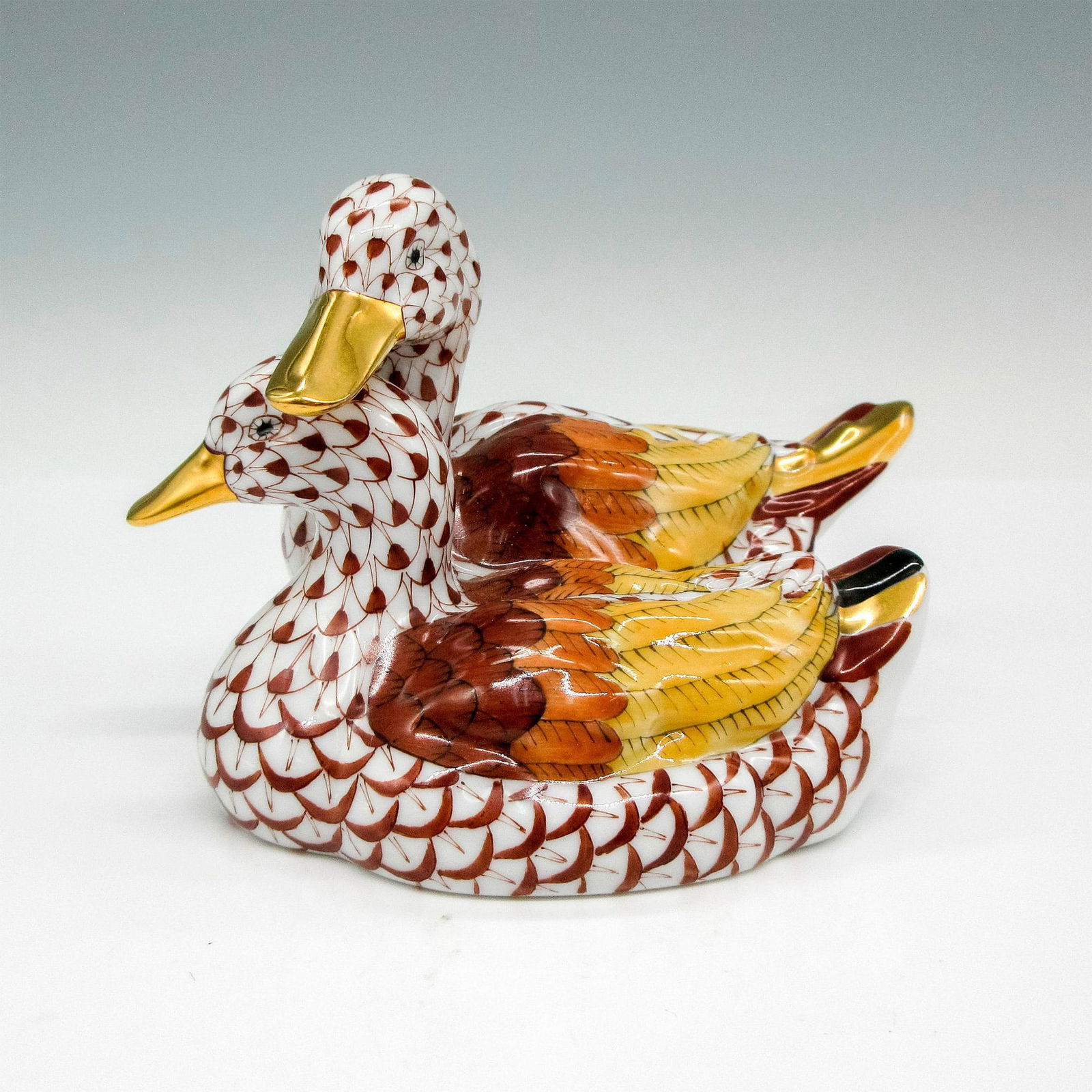 Herend Porcelain Figurine, Pair of Fishnet Ducks (1 of 3)