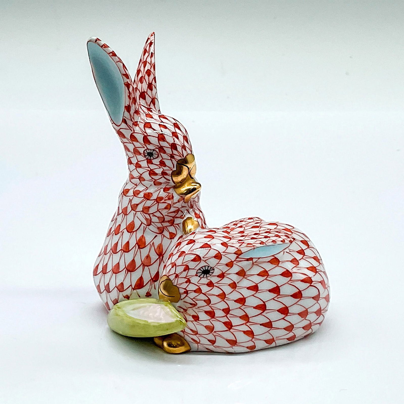 Herend Porcelain Red Figurine, Pair of Rabbits with Corn (1 of 3)