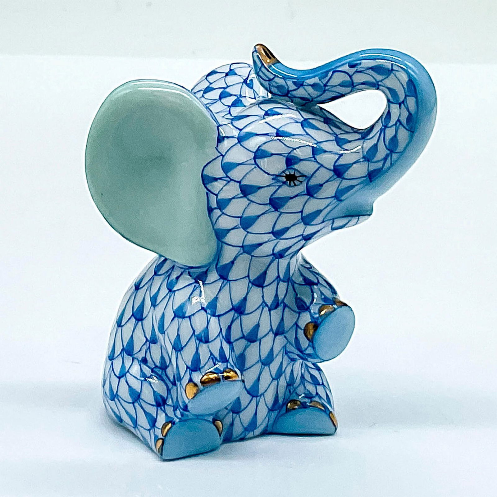 Herend Porcelain Blue Figurine, Elephant Baby (1 of 3)