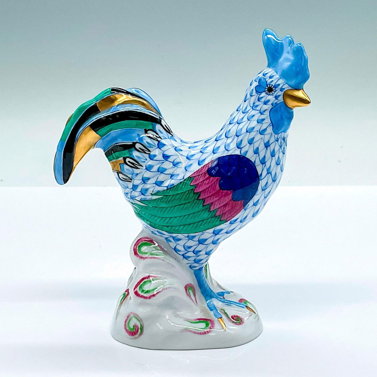 Herend Porcelain Blue Figurine, Rooster (1 of 3)