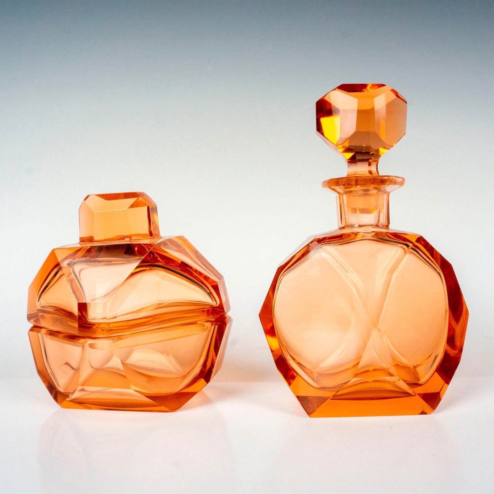 2pc Czech Art Deco Glass Perfume Bottle + Powder Jar (1 of 3)