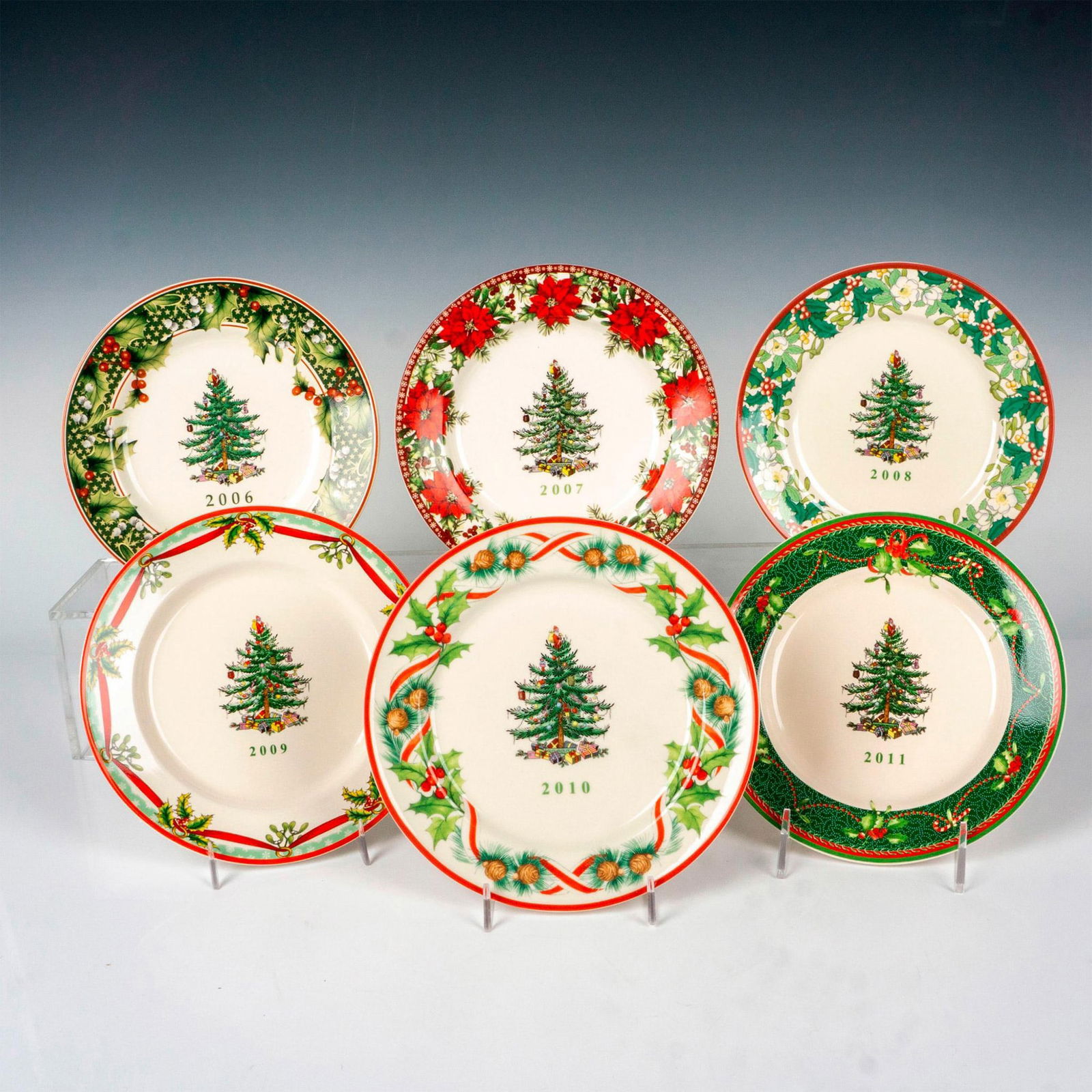 6pc Spode Porcelain Christmas Tree Year Plates, 2006 to 2011 (1 of 3)