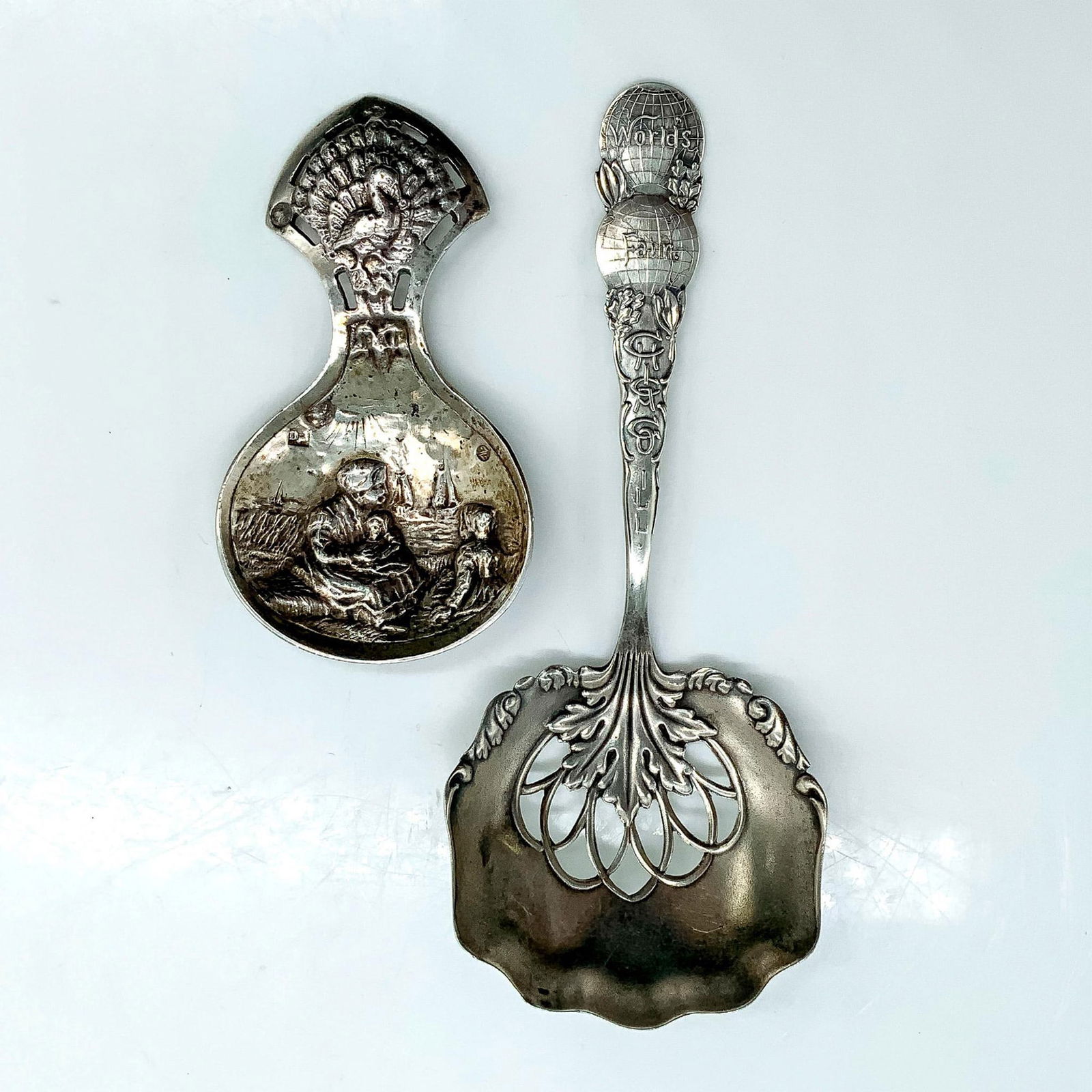 2pc Antique Sterling Silver Caddy and Caster Spoons (1 of 2)