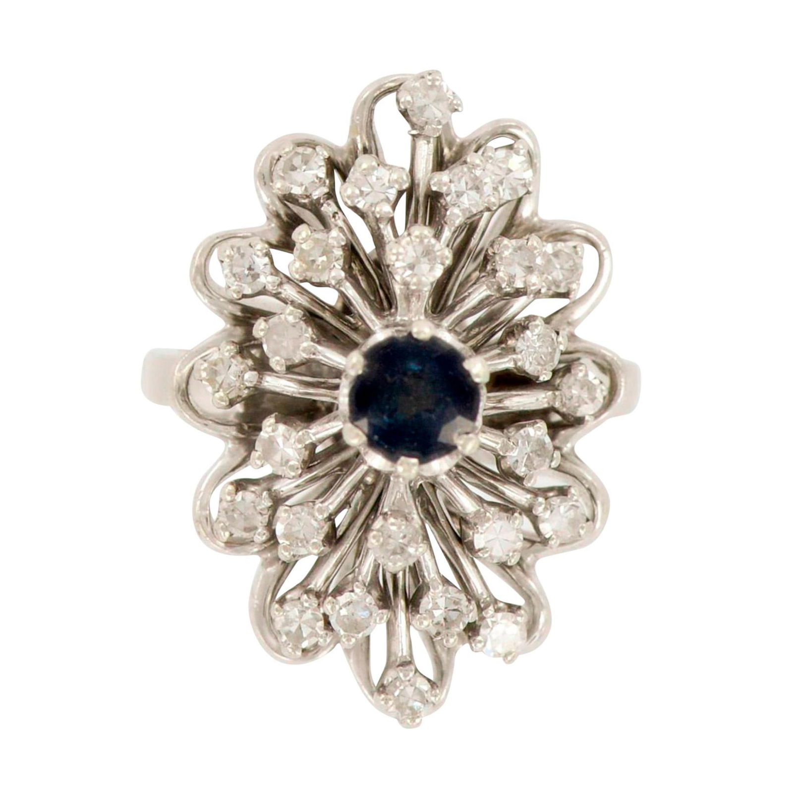 Diamonds and Sapphire 14K White Gold Ring (1 of 4)