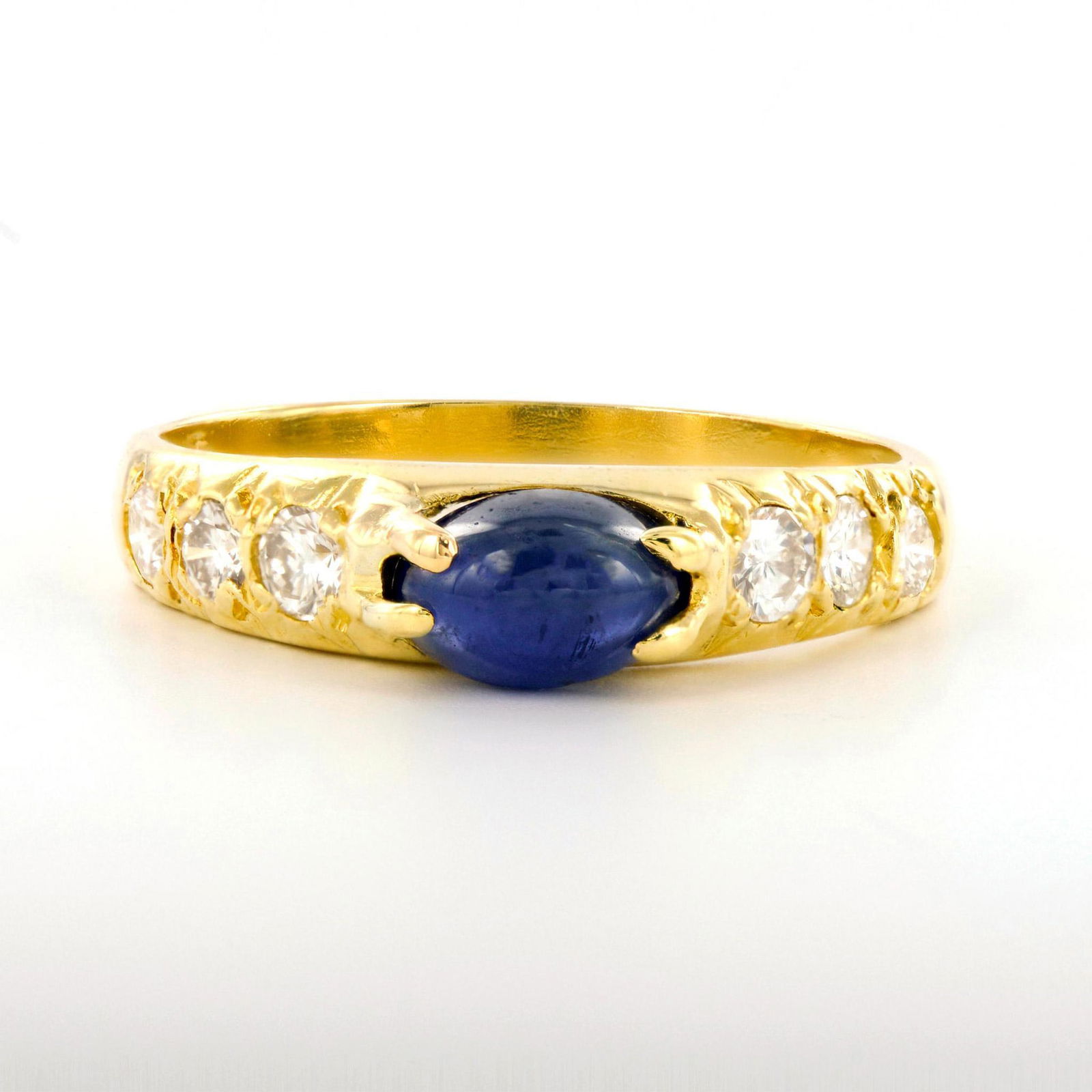 Dainty 20K Yellow Gold, Diamond, and Sapphire Cab Ring (1 of 3)