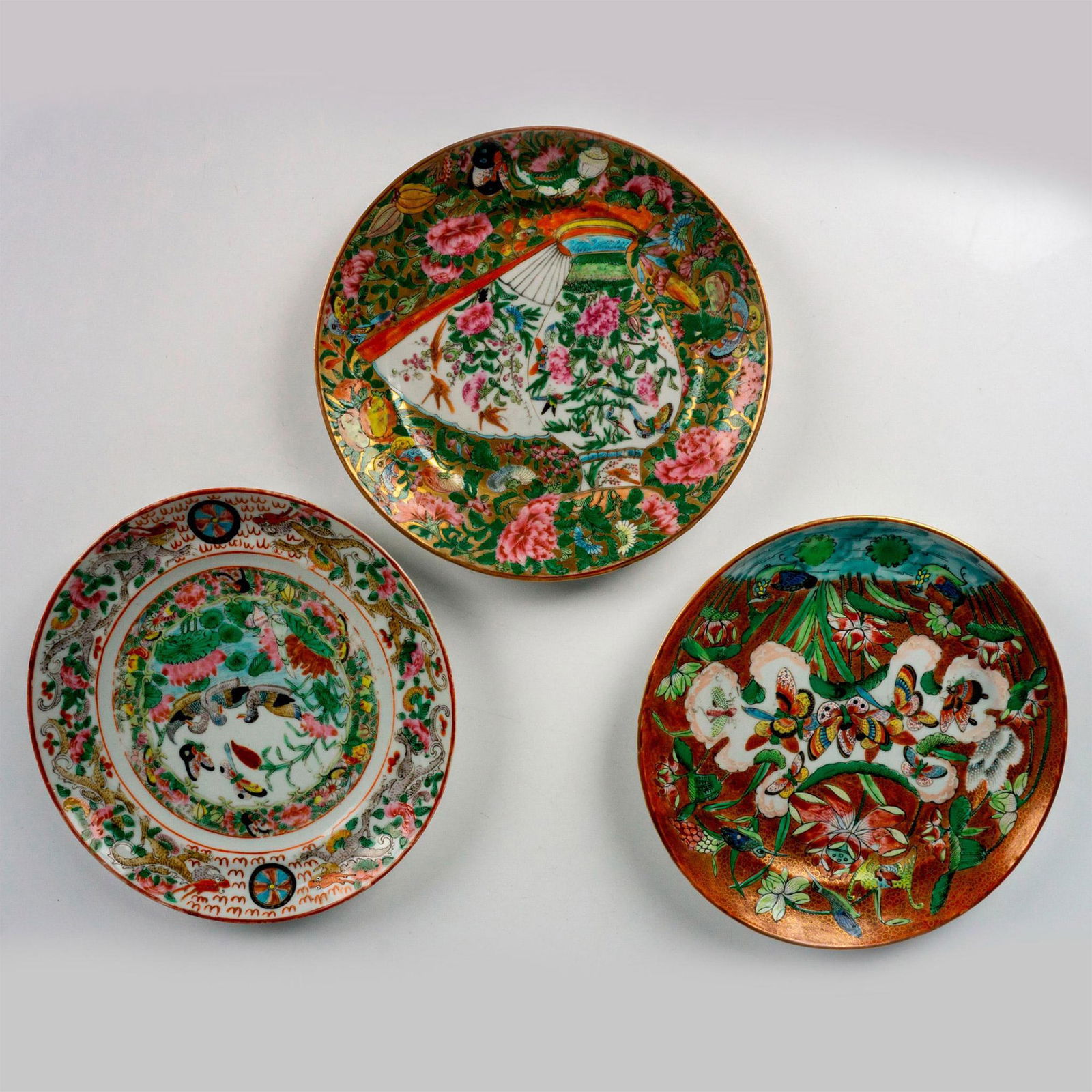 3pc Vintage Chinese Porcelain Gilded Hand Painted Plates (1 of 2)