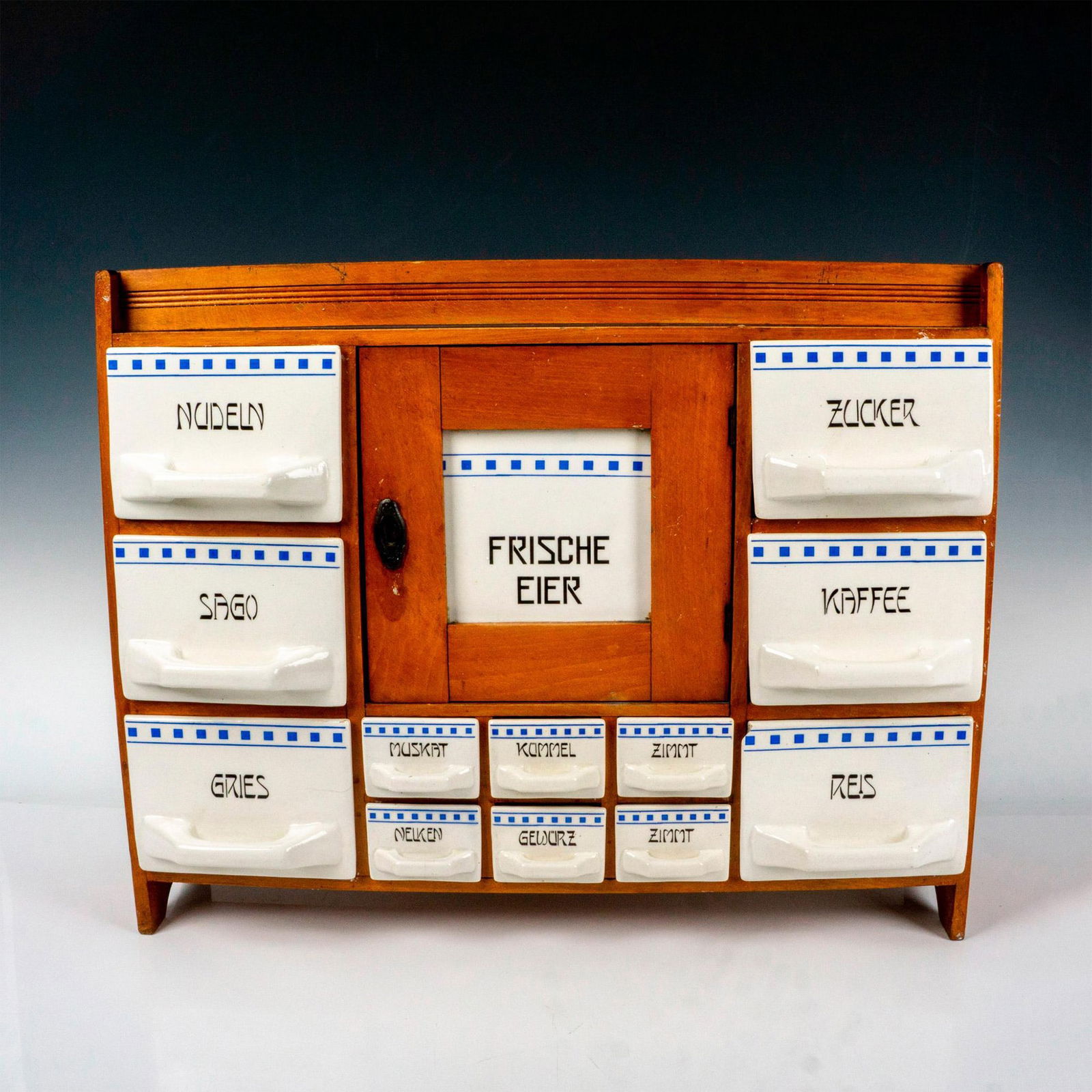 Vintage Wooden Spice Cabinet with 12 Ceramic Drawers (1 of 4)
